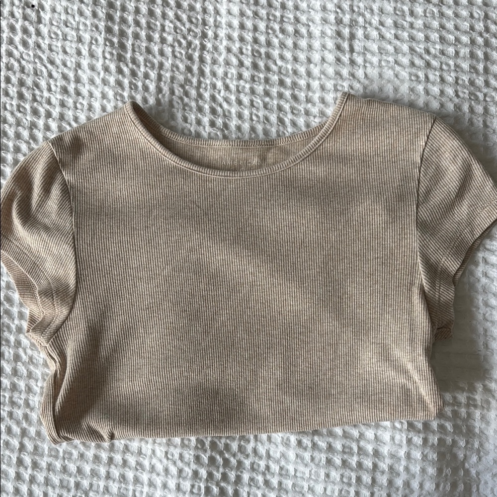 American Eagle Outfitters Beige Ribbed Tee